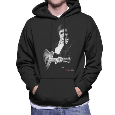 Johnny Cash Performing Guitar Shot London 1983 Men's Hooded Sweatshirt - FotoGrafica