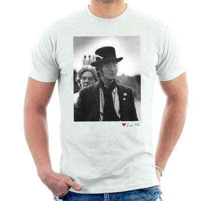 John Lennon With Feather Hat B&W White T-Shirt