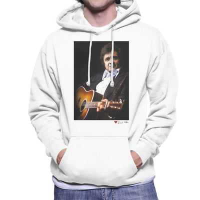 Johnny Cash Performing Guitar Shot London 1983 White Hooded Sweatshirt