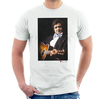 Johnny Cash Performing Guitar Shot London 1983 White T-Shirt